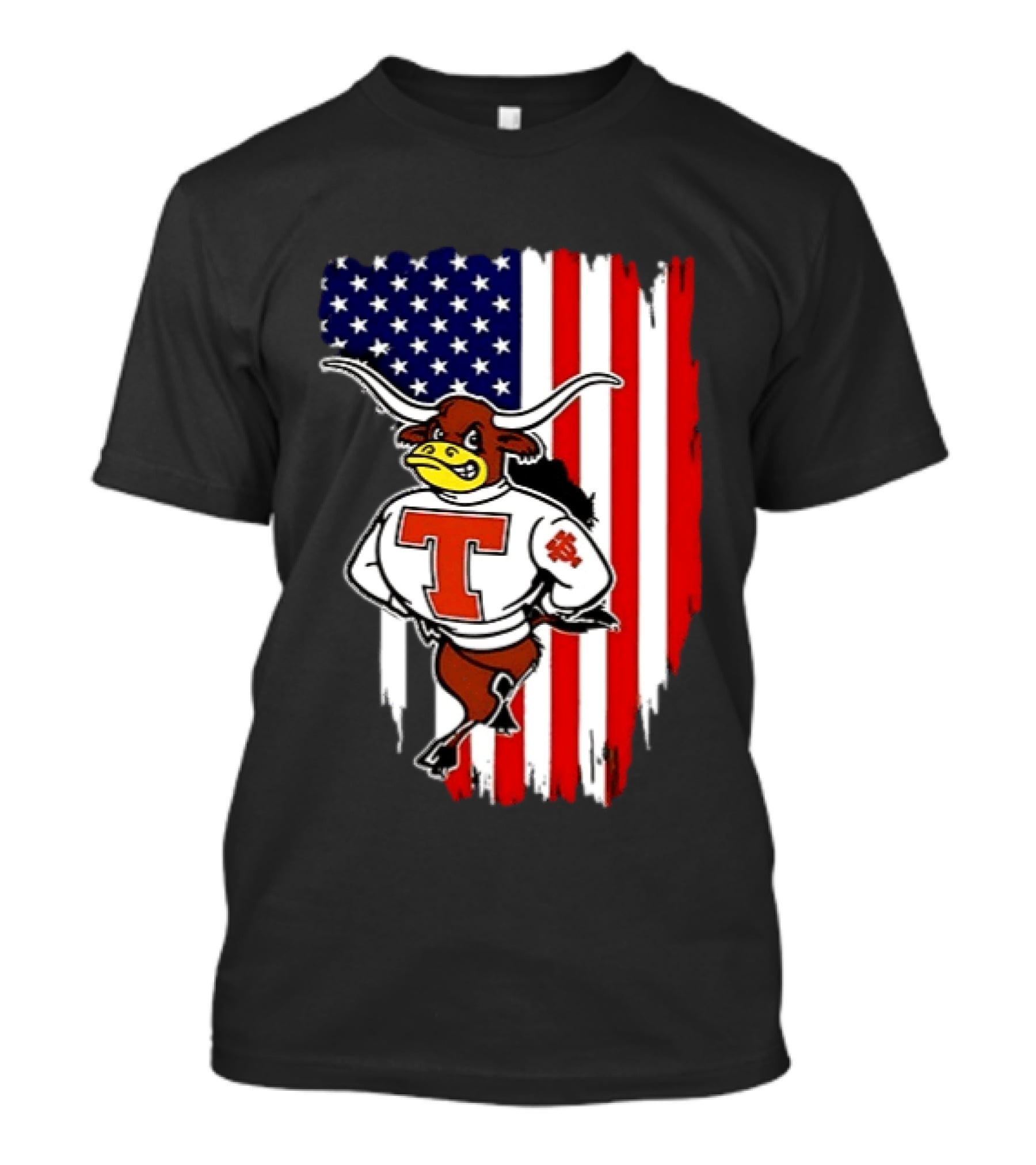 Texas Longhorns Mascot Over USA Flag T-Shirt