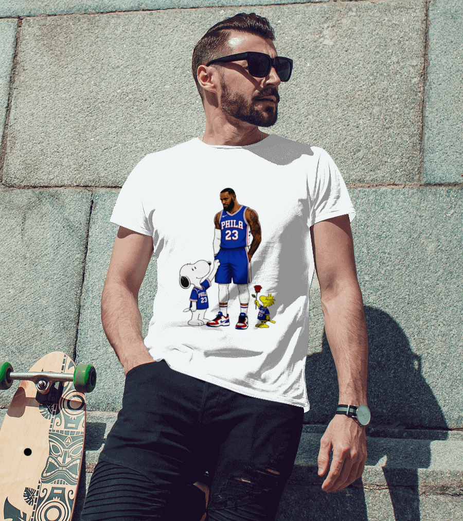 Philadelphia 76ers LeBron James With Snoopy And Woodstock 2026 T-Shirt