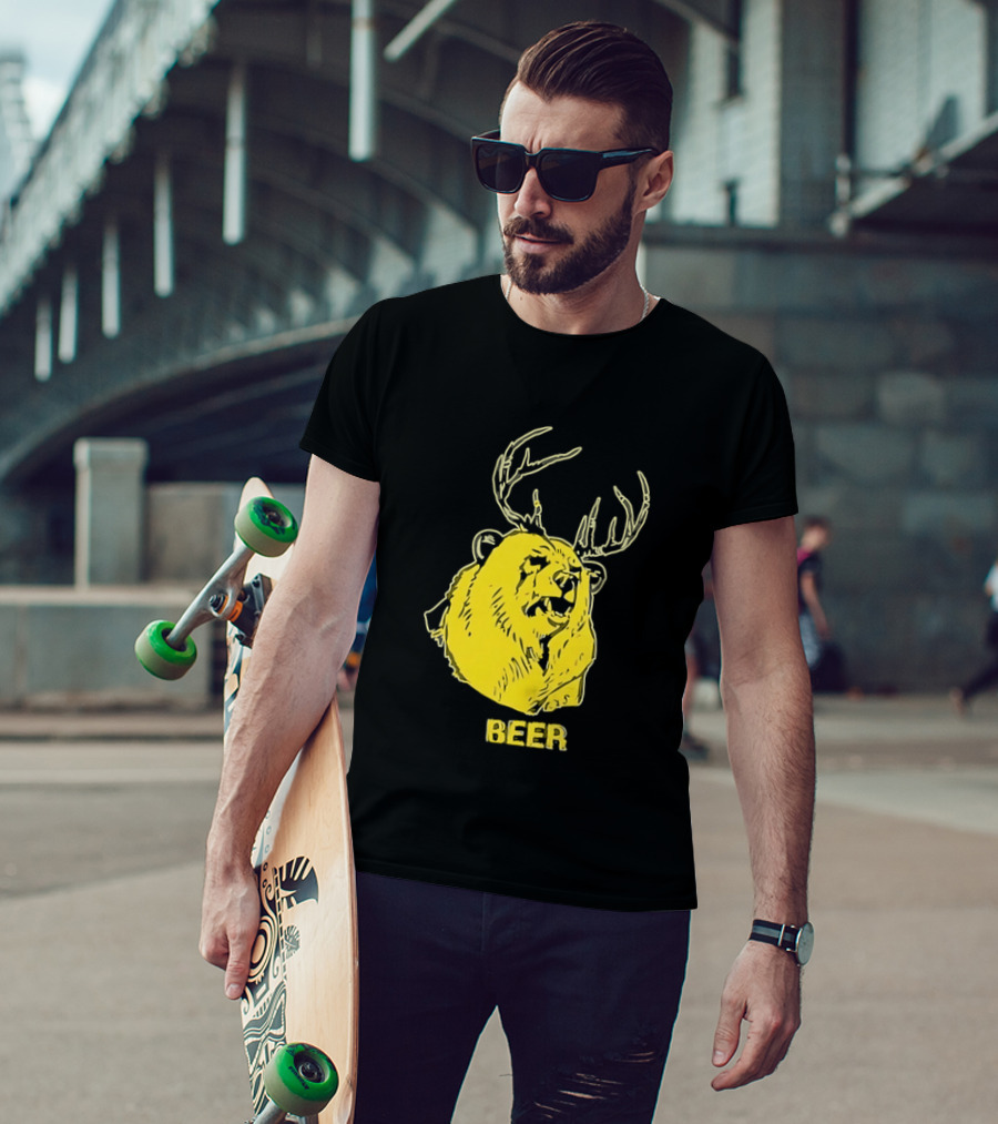 Beer Antlered Bear T-Shirt