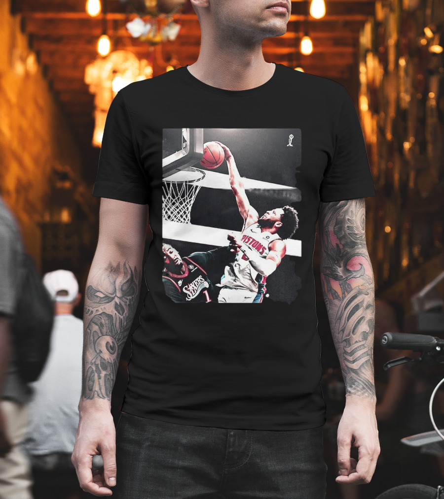 Pistons Cade Cunningham Slam Dunk Vs 76ers Andrei Drummond NBA Action T-Shirt