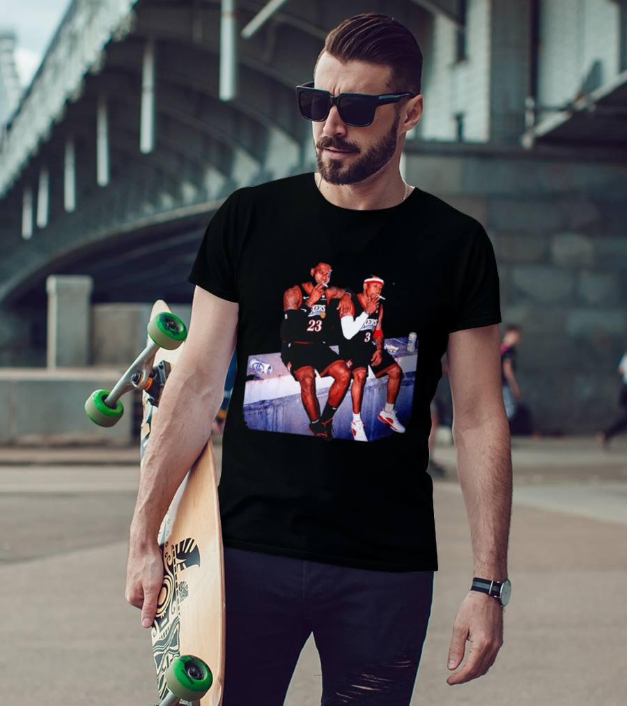 LeBron James Allen Iverson Smoking Philadelphia 76ers Skyline T-Shirt