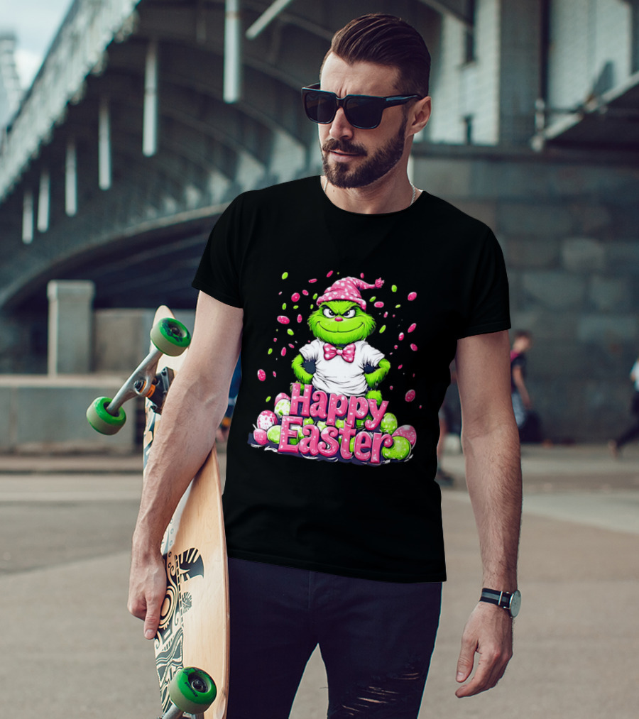 Happy Easter Grinch In Festive Hat With Colorful Eggs T-Shirt