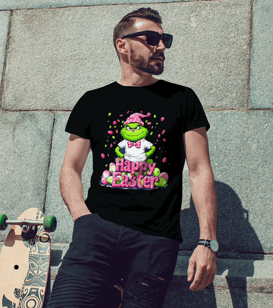 Happy Easter Grinch In Festive Hat With Colorful Eggs T-Shirt
