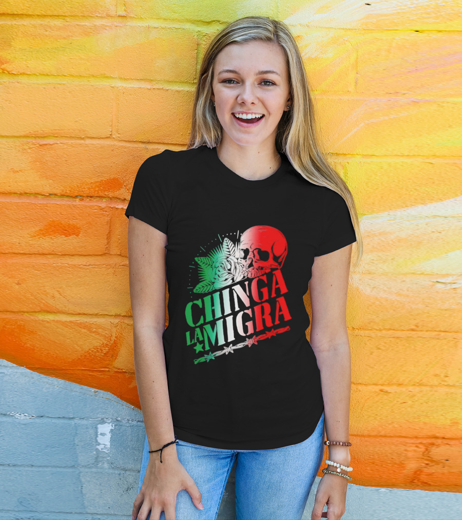 Chinga La Migra Skull Rose Immigration Reform T-Shirt