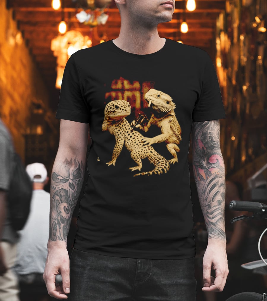 Leopard Gecko Tattoo By Bearded Dragon With Spray Paint Graffiti T-Shirt