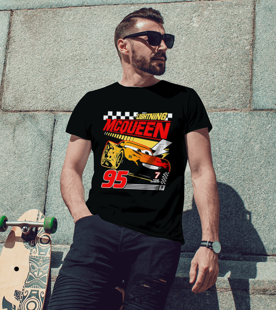 Lightning McQueen Racing 95 Champion Car Number 7 Lightning Bolt T-Shirt