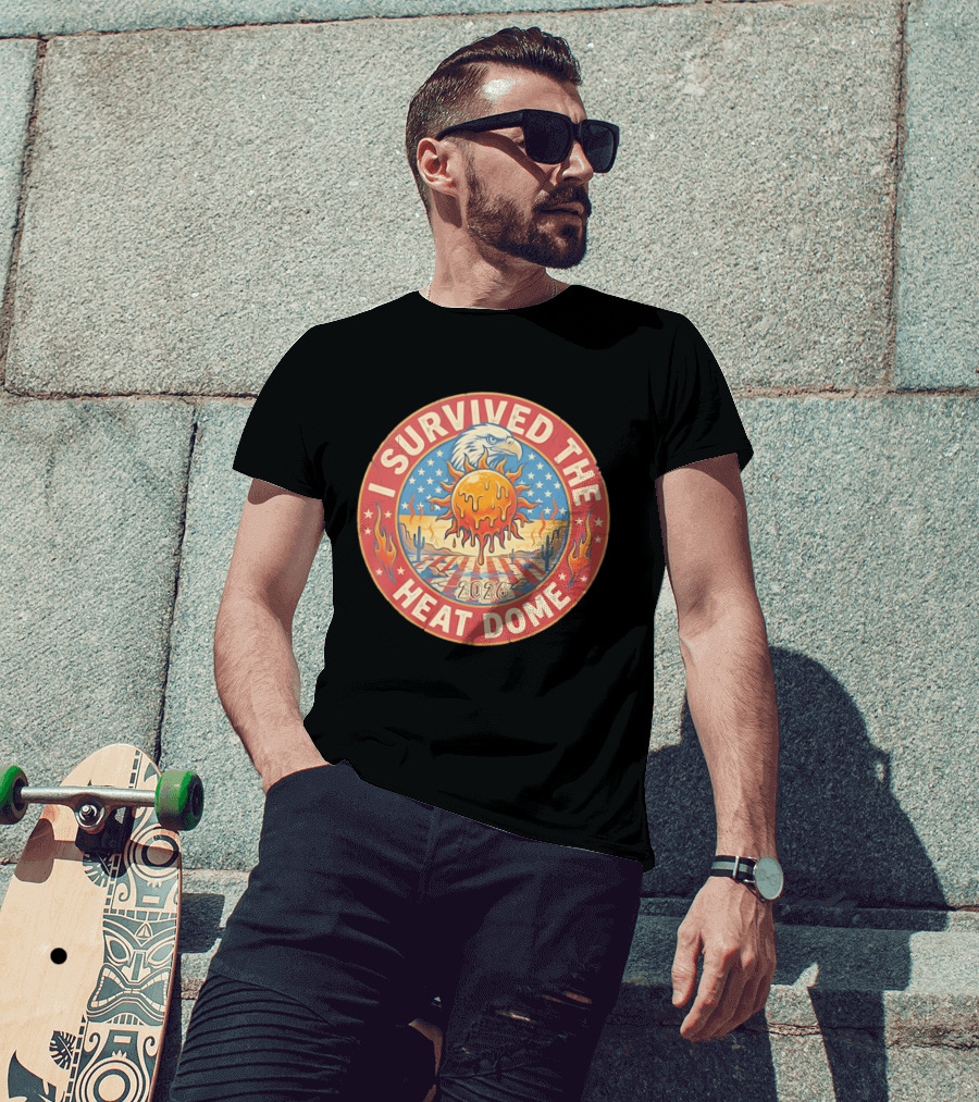 I Survived The 2026 Heat Dome Eagle And Melting Sun Southwest Desert Cactus Flames T-Shirt