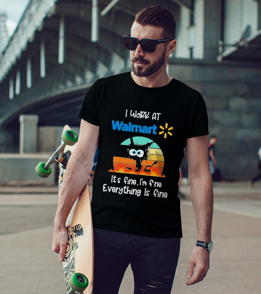 I Work At Walmart Its Fine Im Fine Everything Is Fine Emoji Wall Crack Puzzle T-Shirt