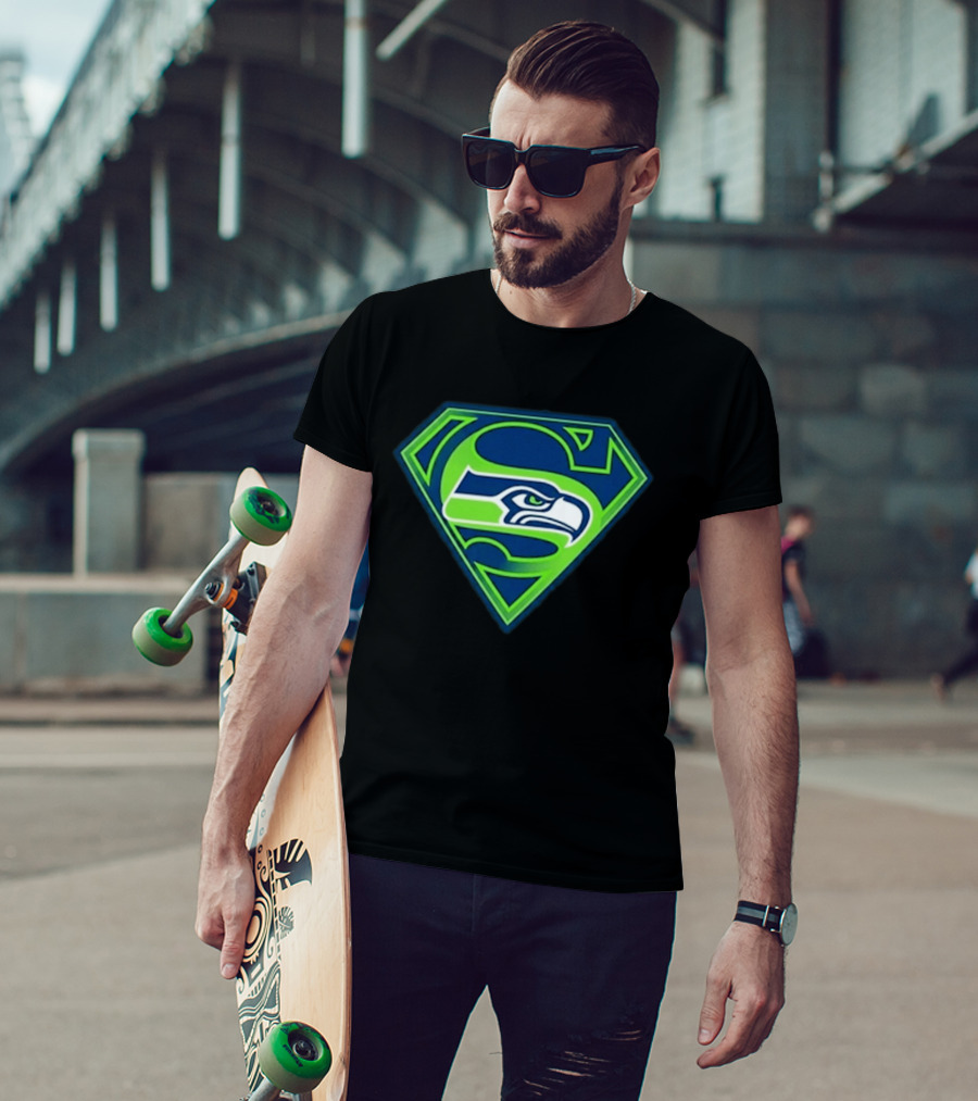 Seattle Seahawks Superman Logo S Symbol Fusion T-Shirt