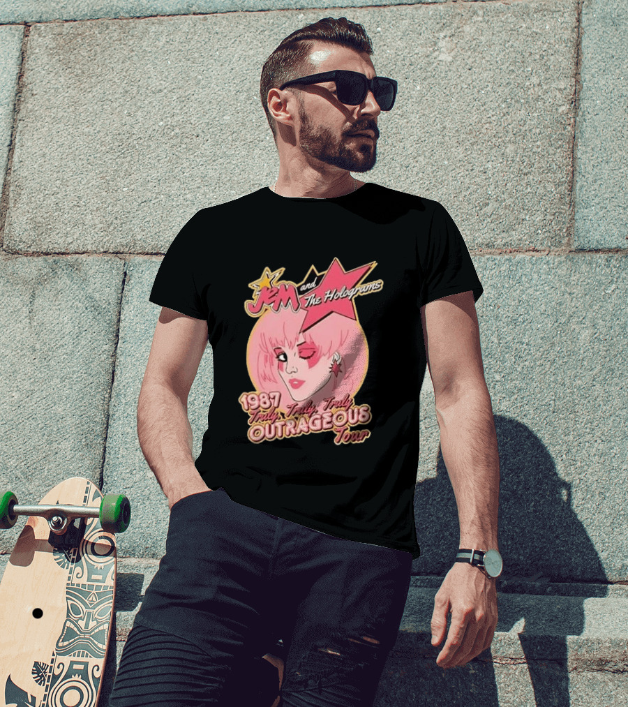 1987 Truly Outrageous Tour Jem And The Holograms Retro Pink Star T-Shirt