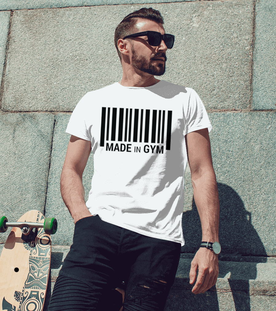 Barcode Made In Gym Fitness Motivational T-Shirt
