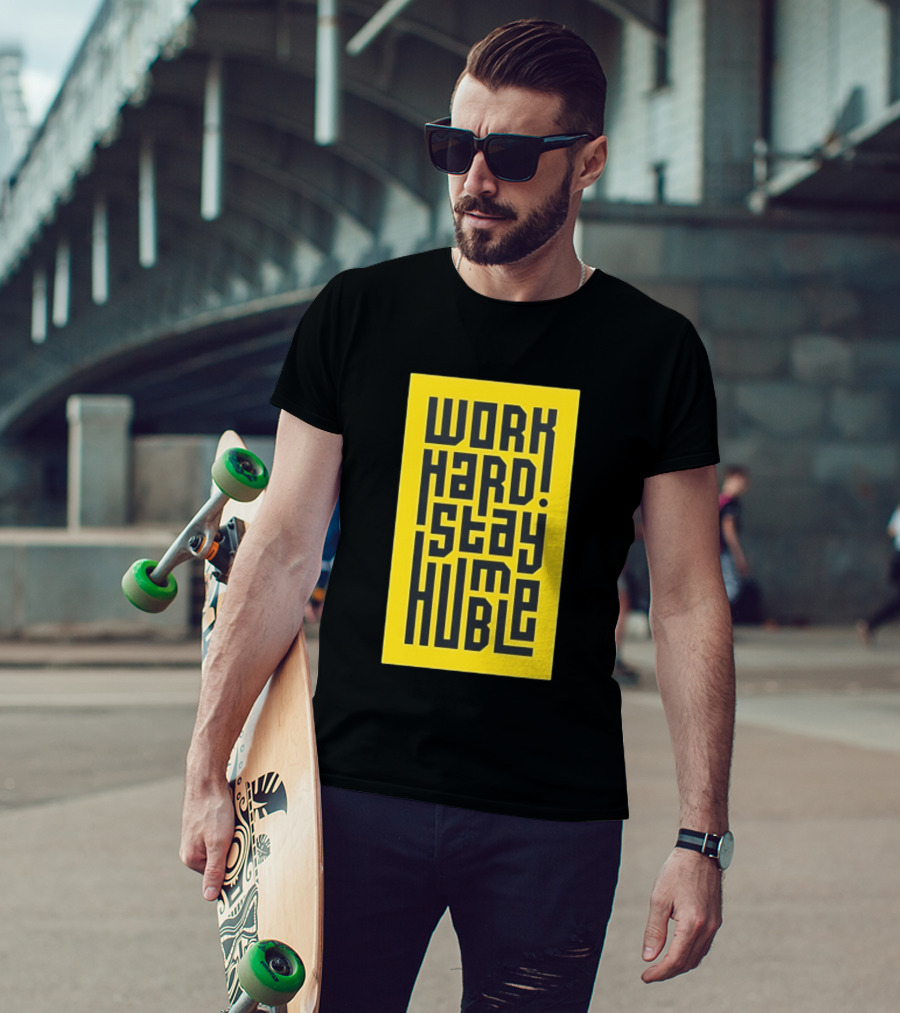 Work Hard Stay Humble Motivational Yellow And Black T-Shirt