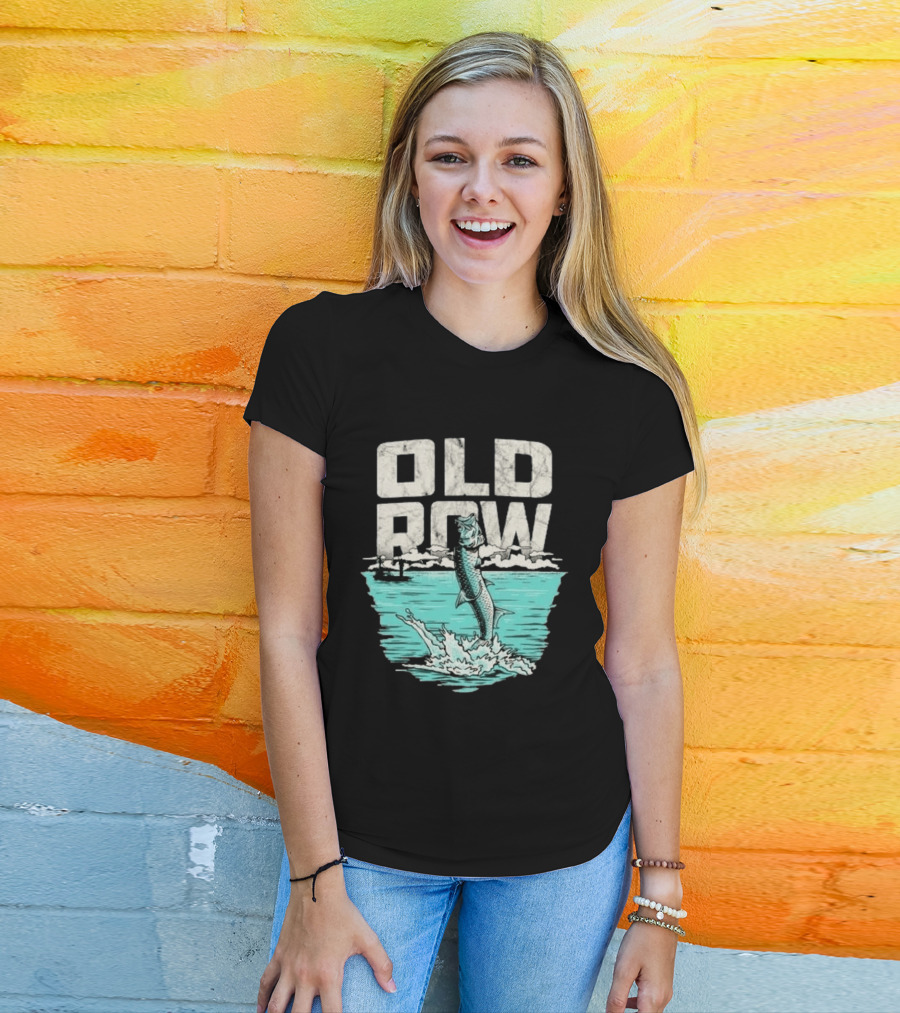 Old Row Tarpon Jumping Fishing Scene T-Shirt