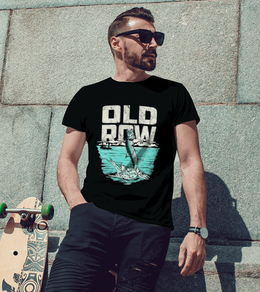 Old Row Tarpon Jumping Fishing Scene T-Shirt