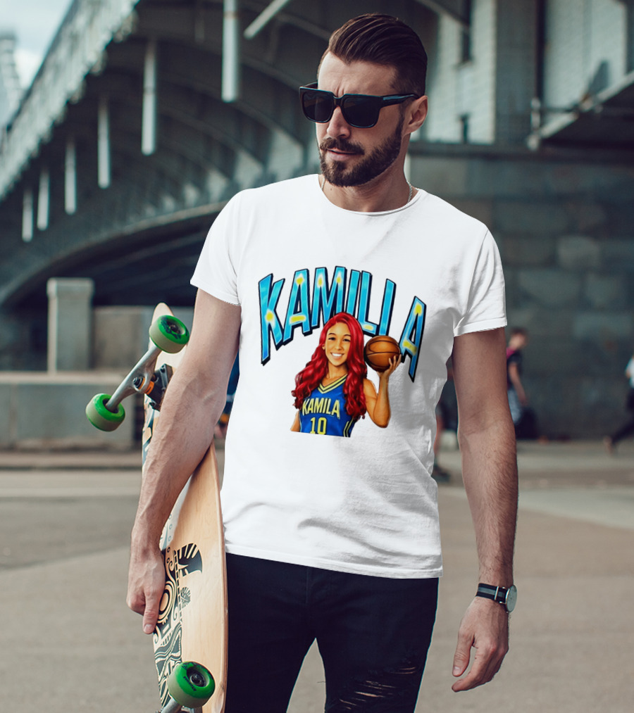 Kamilla Cardoso Basketball Art With Blue And Yellow Jersey T-Shirt