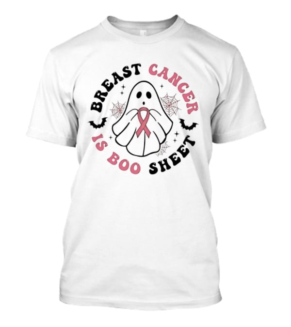 Breast Cancer Awareness Ghost Boo Sheet Ribbon Spooky Webs Bats T-Shirt