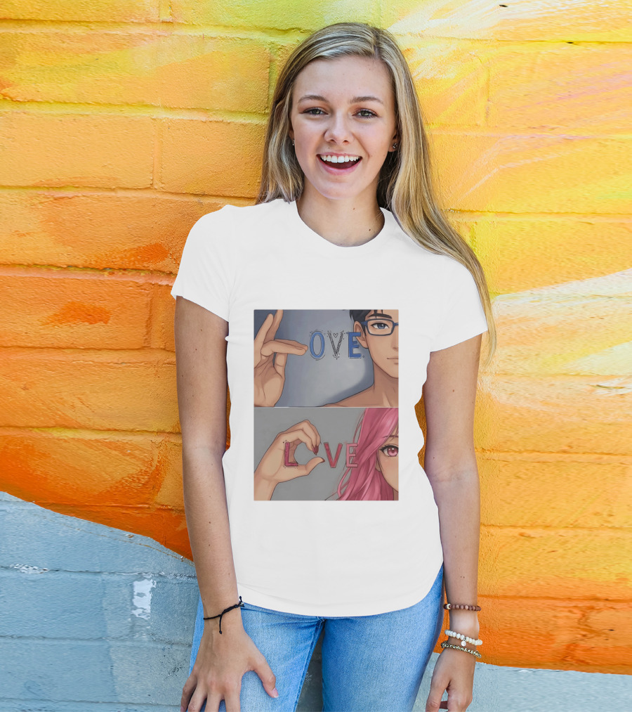 Love Love Anime Couple Hand Gesture T-Shirt