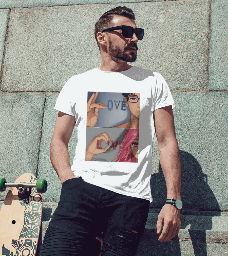 Love Love Anime Couple Hand Gesture T-Shirt