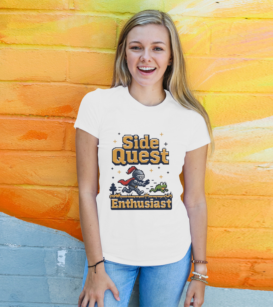 Side Quest Enthusiast Knight Chasing Frog Adventure T-Shirt