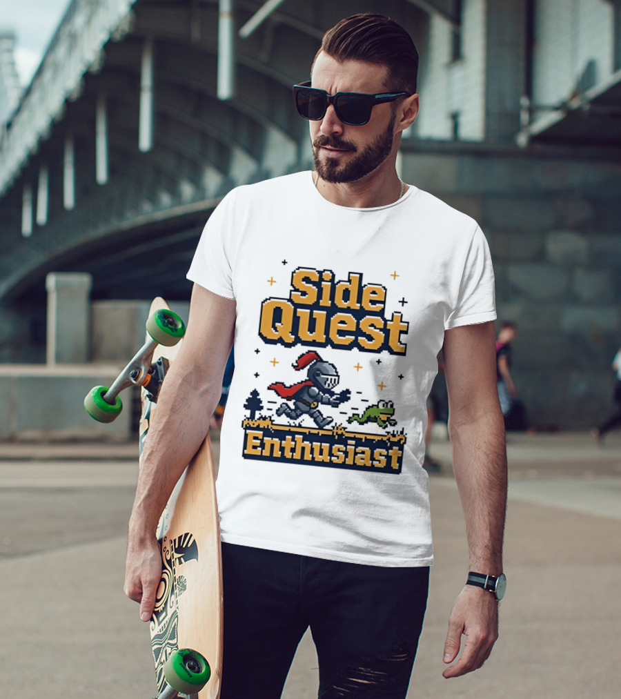 Side Quest Enthusiast Knight Chasing Frog Adventure T-Shirt