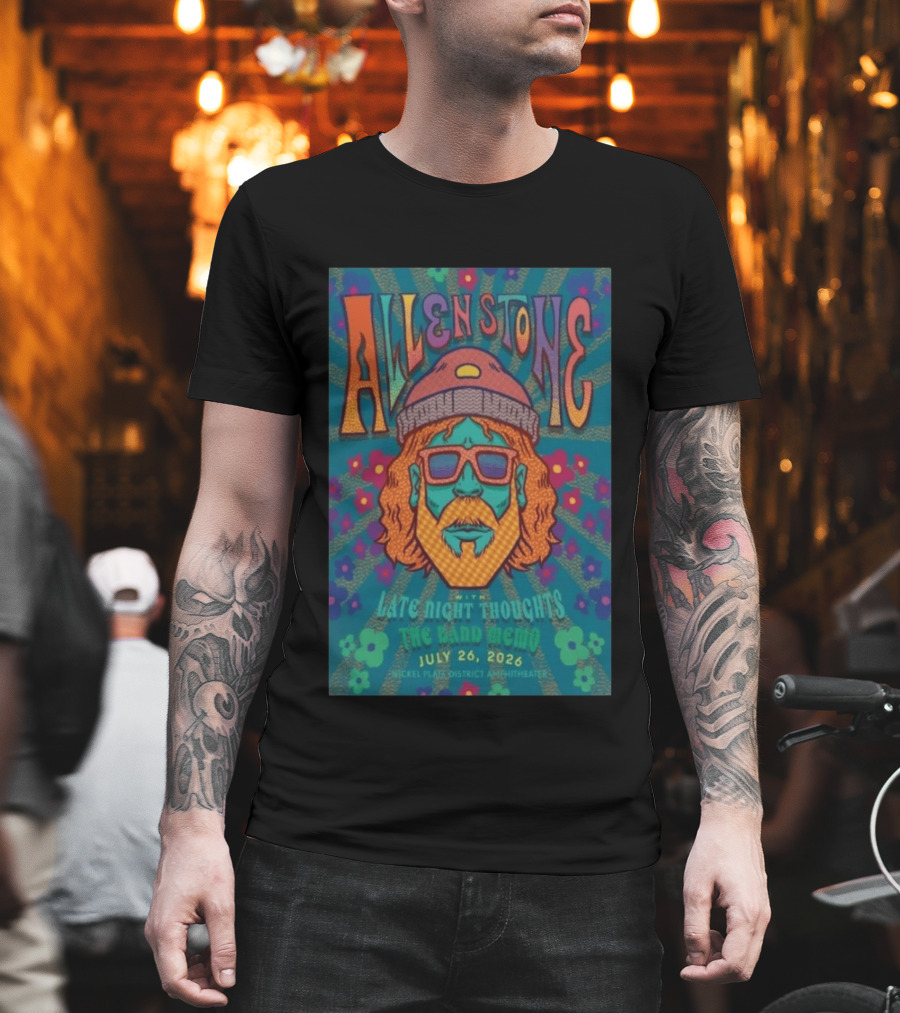 Allen Stone Fishers Indiana Late Night Thoughts The Band Memo July 26 2026 Nickel Plate District Amphitheater T-Shirt