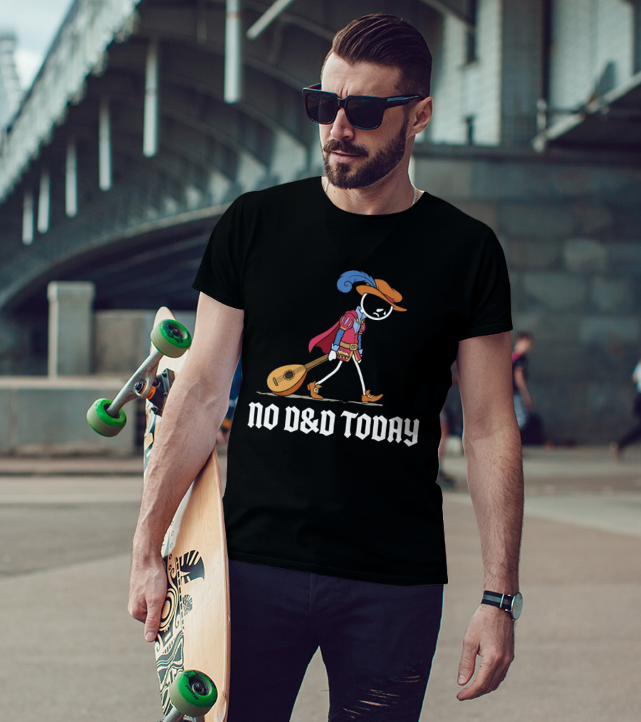 Bard No D&D Today Cartoon Stick Figure With Lute And Feathered Hat T-Shirt