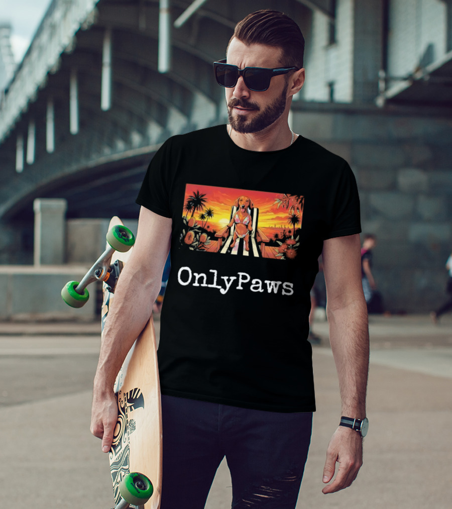 Beach Vibes Dachshund OnlyPaws Sunset Scene T-Shirt
