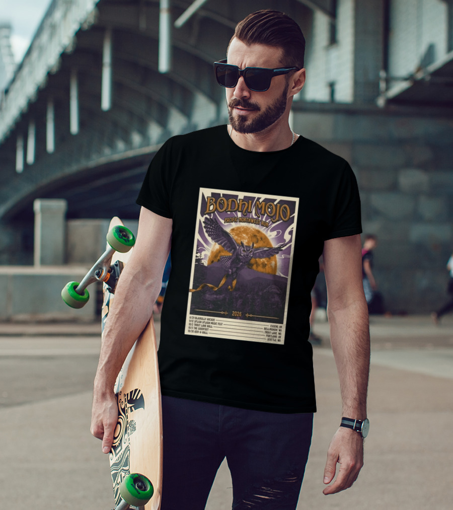 Bodhi Mojo Pacific Northwest Run 2026 Tour Owl Illustration Dates And Locations T-Shirt