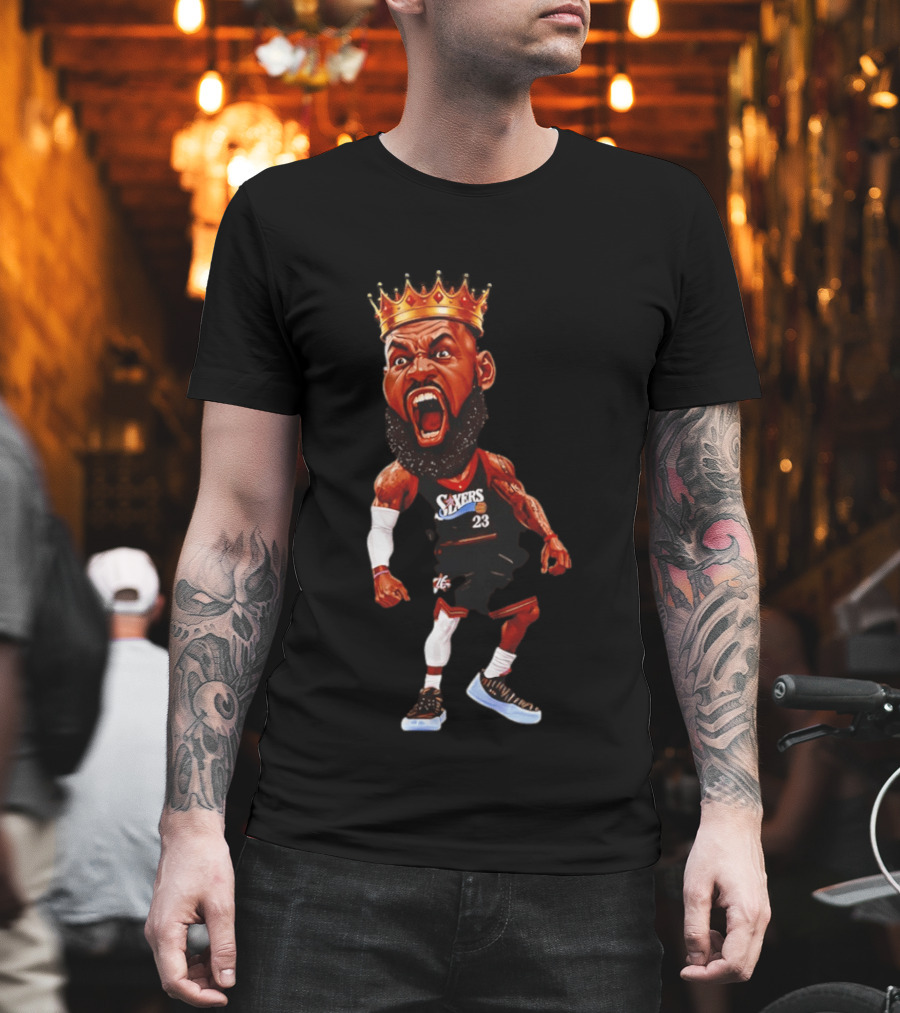 LeBron James Philadelphia 76ers King Caricature 23 Sixers T-Shirt