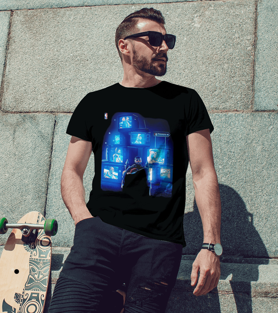 Philadelphia 76ers LeBron James NBA Collage TVs And Signs T-Shirt
