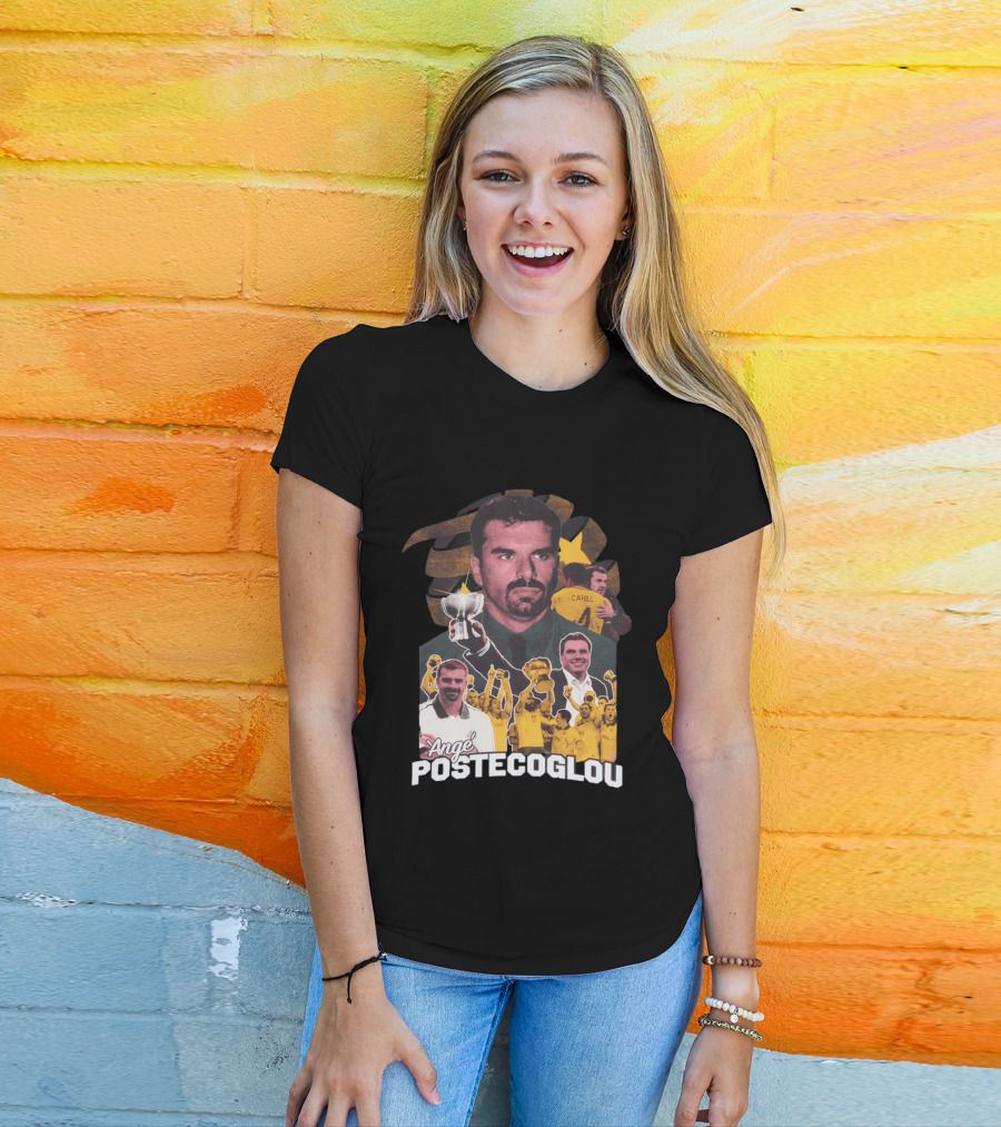 Ange Postecoglou Victory Celebration Collage Champions Cup Cahill T-Shirt