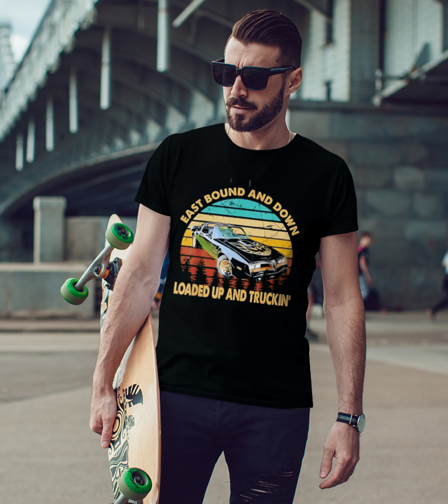 East Bound And Down Loaded Up And Truckin' Vintage Car Retro Stripes T-Shirt