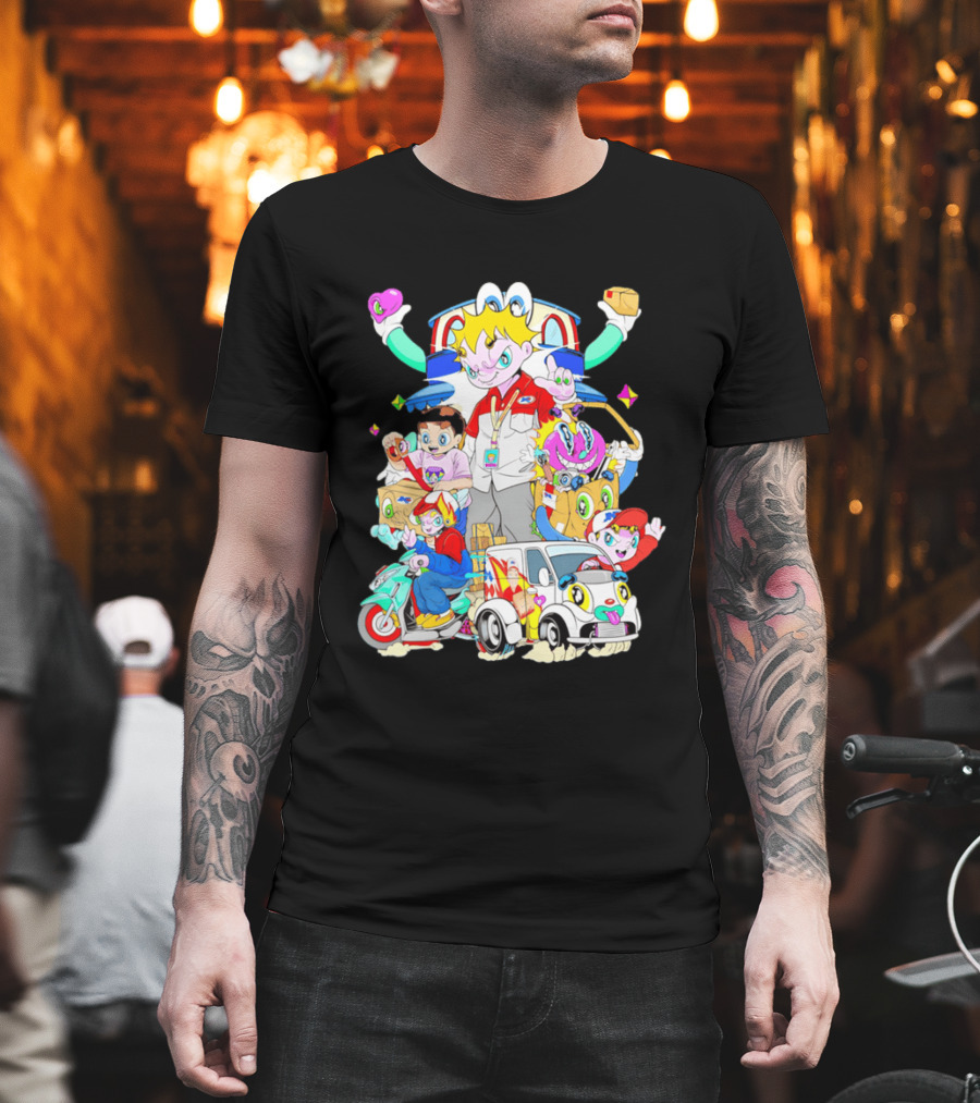 JNE Express Delivery Cartoon Characters And Van Fun Anime T-Shirt