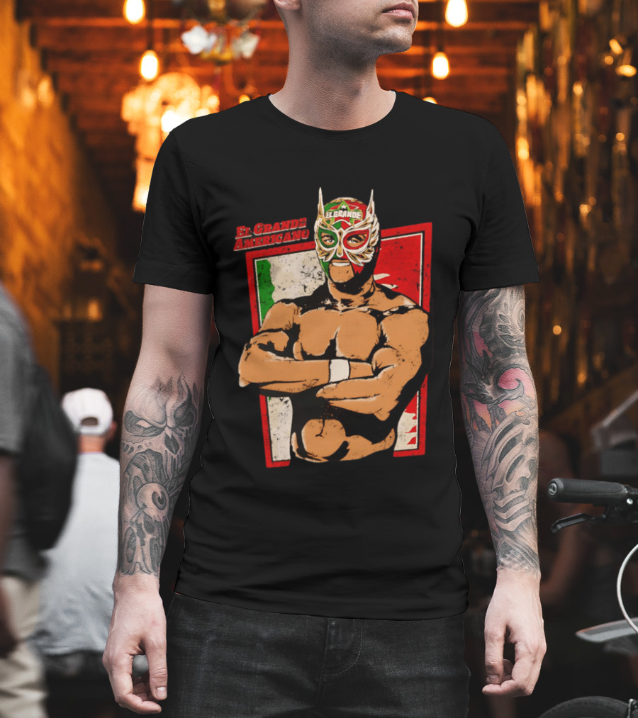 El Grande Americano Lucha Libre Wrestler Mexican Flag Masked Hero T-Shirt