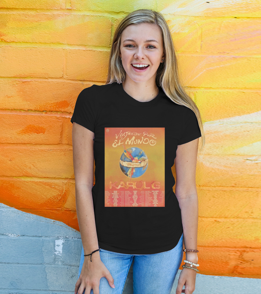 Karol G Viajando Por El Mundo Tropitour 2026 World Tour Dates Colorful Parrot T-Shirt