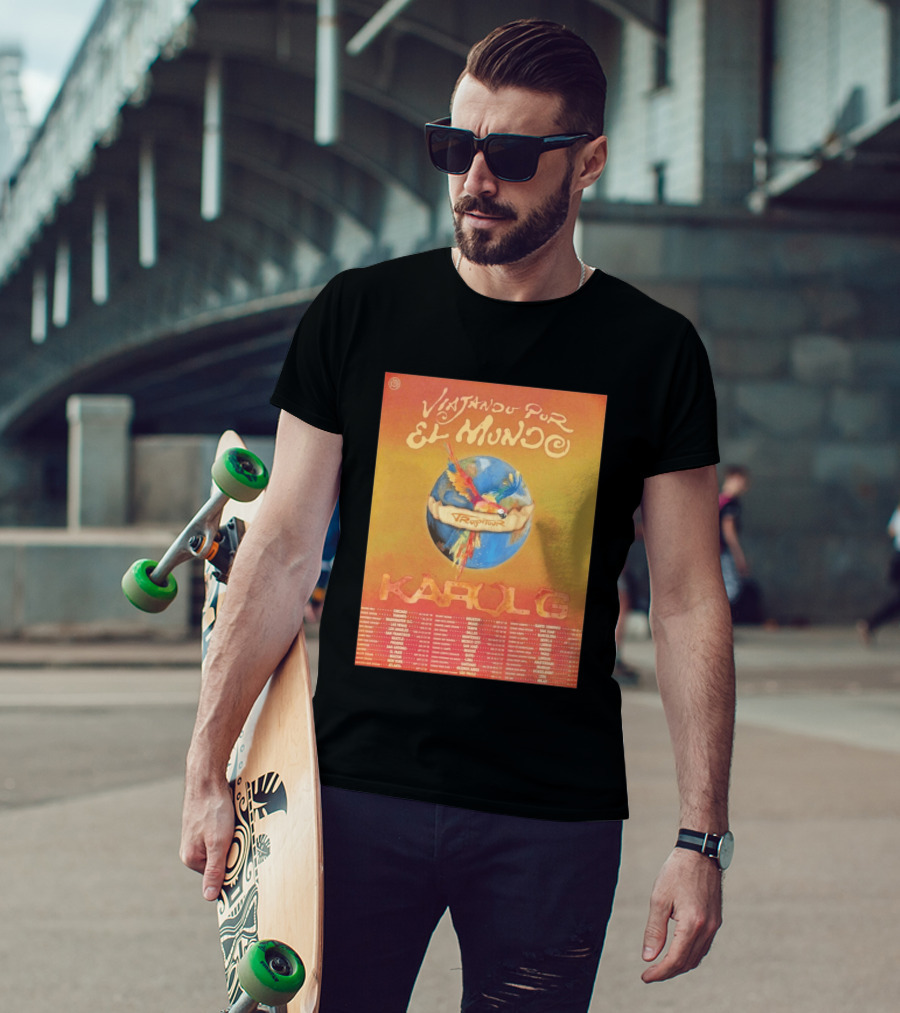 Karol G Viajando Por El Mundo Tropitour 2026 World Tour Dates Colorful Parrot T-Shirt