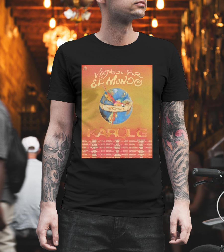 Karol G Viajando Por El Mundo Tropitour 2026 World Tour Dates Colorful Parrot T-Shirt