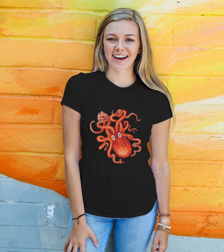 Kraken Vs Ship Nautical Adventure Monster T-Shirt