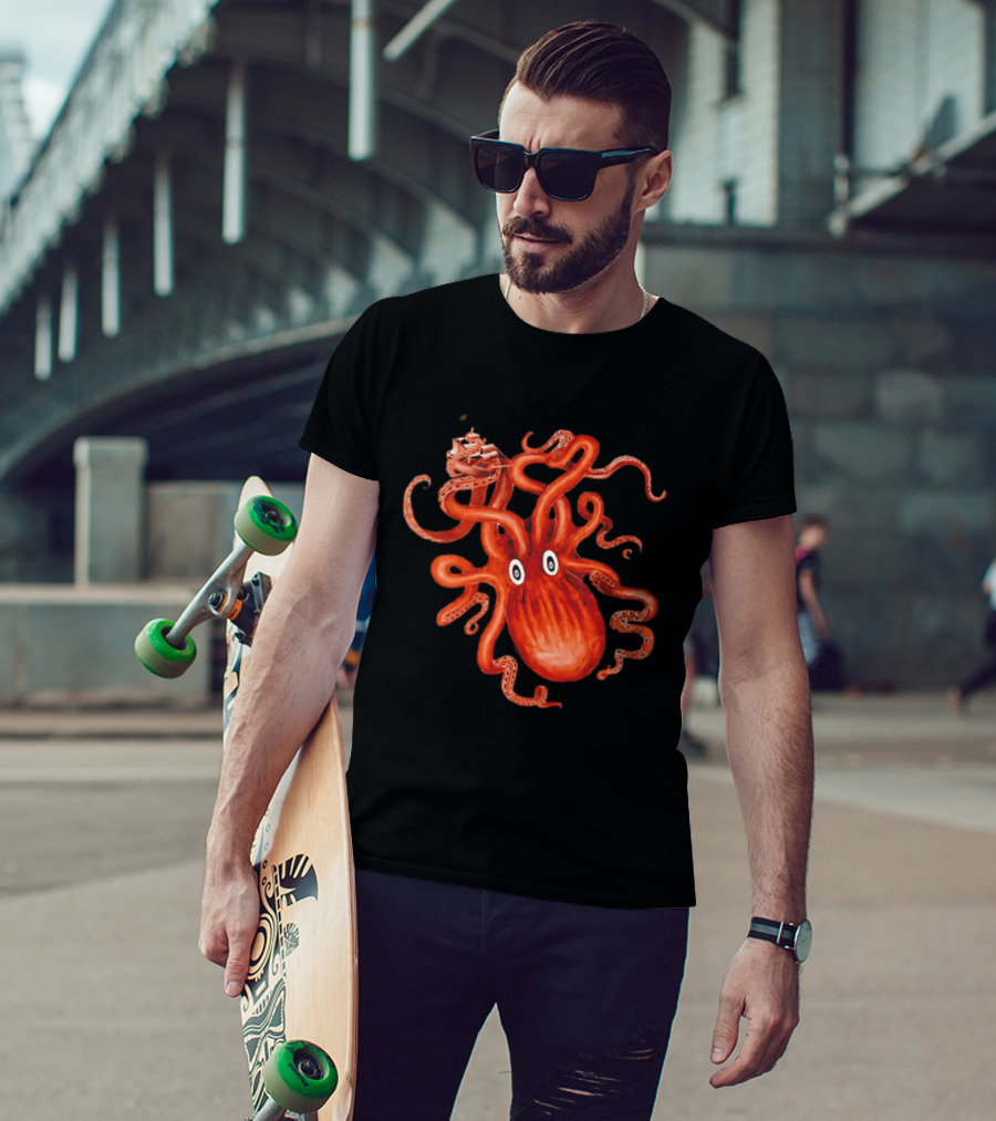 Kraken Vs Ship Nautical Adventure Monster T-Shirt