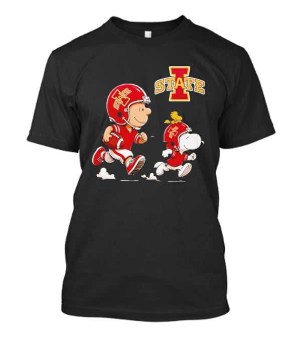 Peanuts Charlie Brown Snoopy Woodstock Running Football Iowa State T-Shirt
