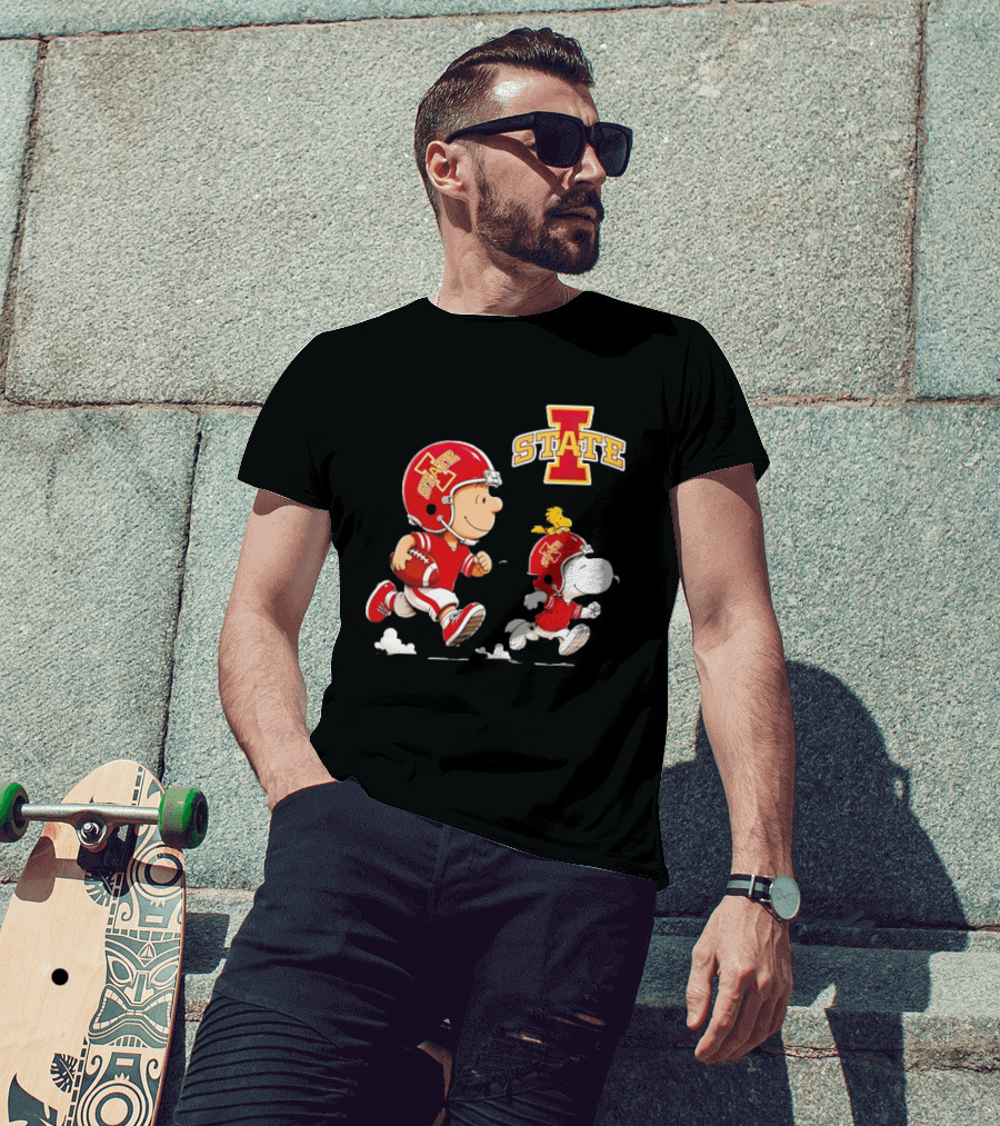 Peanuts Charlie Brown Snoopy Woodstock Running Football Iowa State T-Shirt