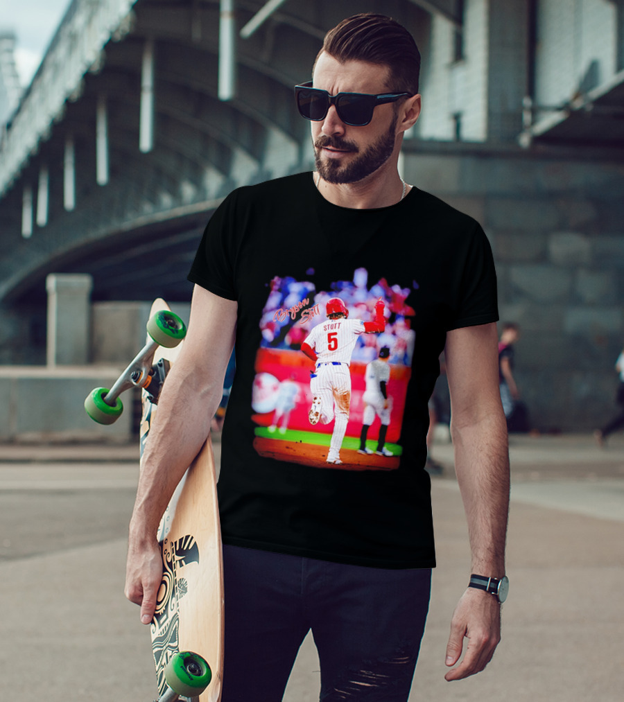 Philadelphia Phillies Bryson Stott 5 Baseball Game Action T-Shirt