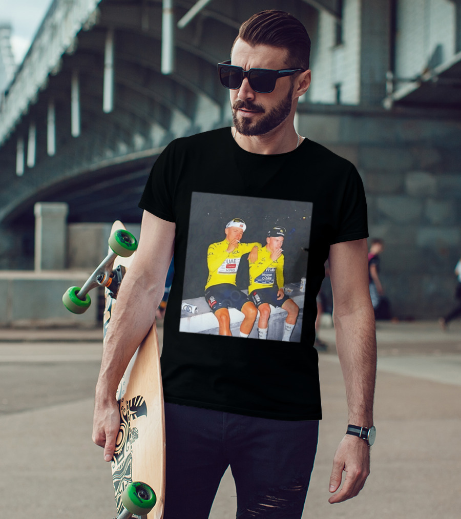 Tadej Pogačar Jonas Vingegaard Smoking LCL UAE Team Emirates Jumbo Visma Yellow Jersey T-Shirt