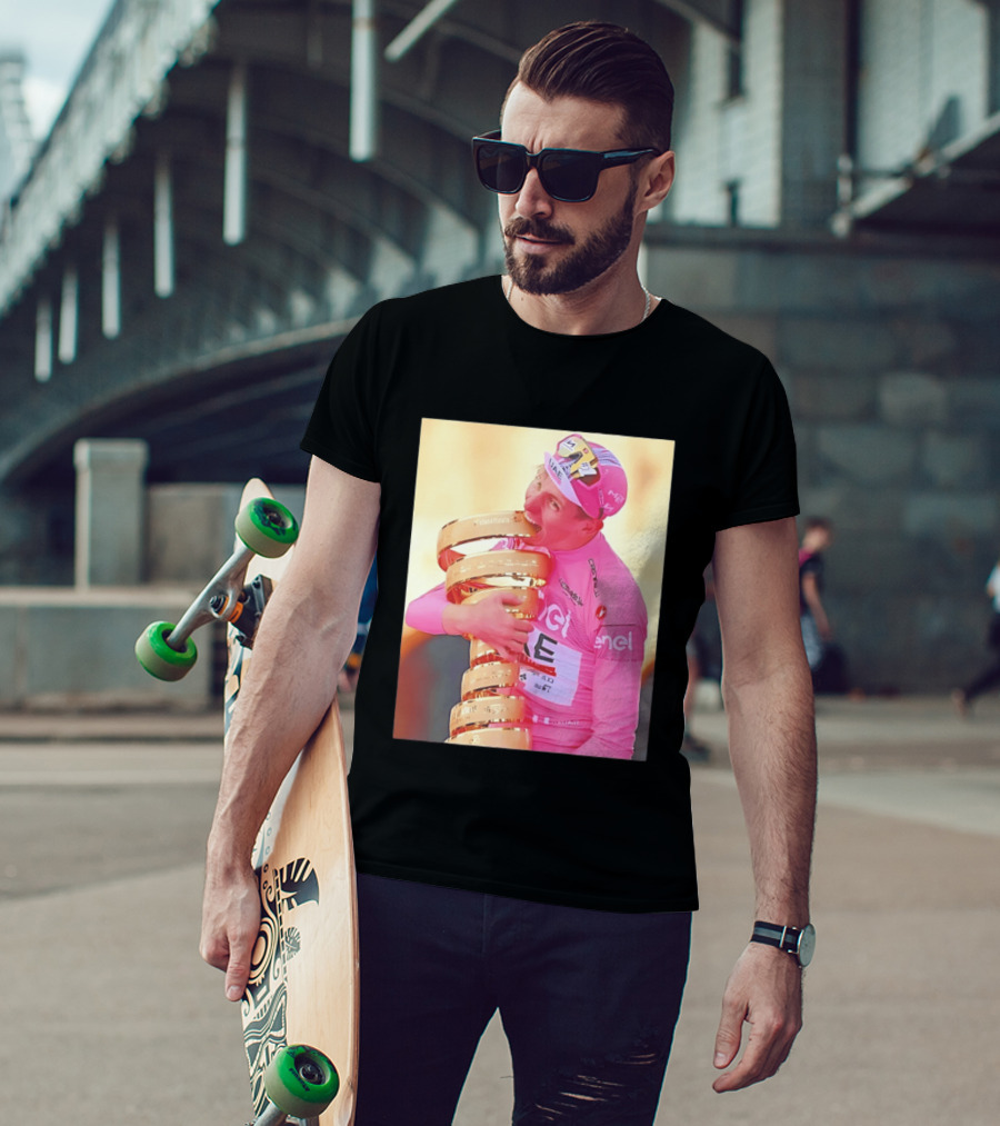 Tadej Pogačar Trophy Celebration UAE Pink Jersey T-Shirt