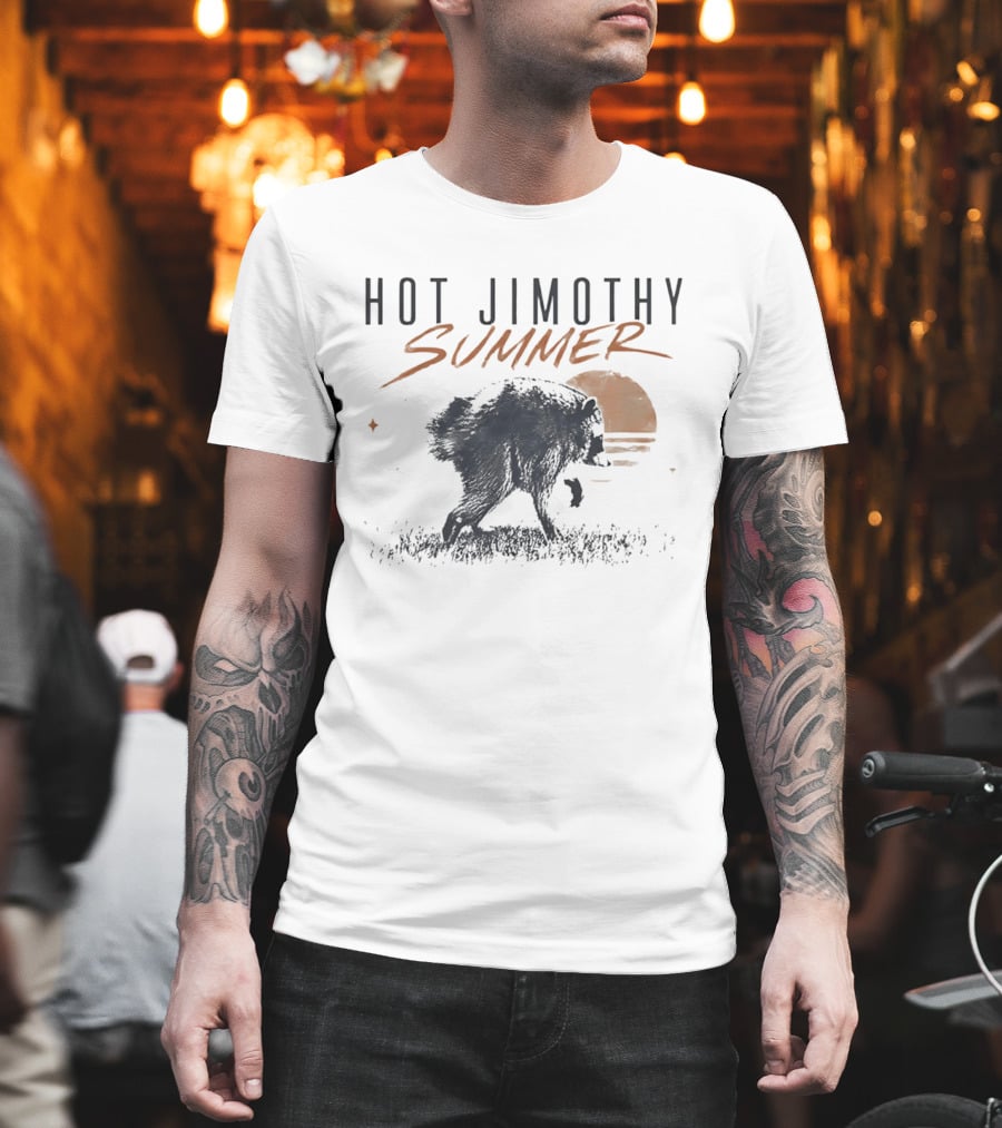 Hot Jimothy Summer Raccoon Silhouette At Sunset Moon T-Shirt