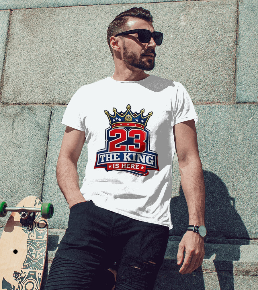 LeBron James 23 The King Is Here Crown Philadelphia 76ers NBA T-Shirt