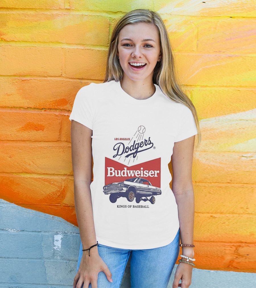 Los Angeles Dodgers Budweiser Kings Of Baseball Retro Car T-Shirt