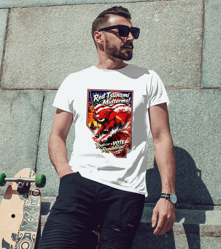 Red Tsunami Midterms Register And Vote Republican Political Elephant With American Flag T-Shirt