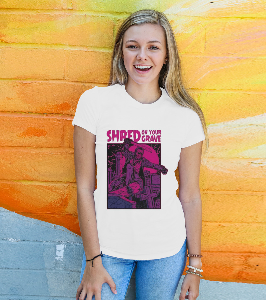 Shred On Your Grave Halloween Skateboarding Tombstones Horror T-Shirt