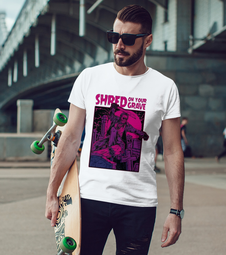 Shred On Your Grave Halloween Skateboarding Tombstones Horror T-Shirt